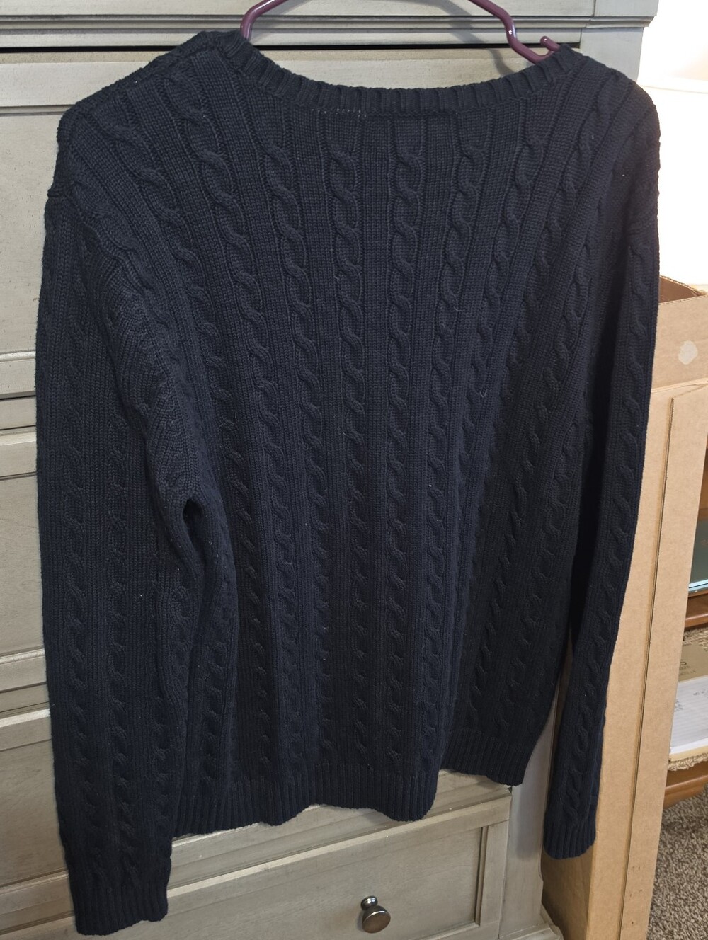 Ralph Lauren Black Cable-Knit Crewneck Sweater with Gold RL Emblem - Picture 2 of 4